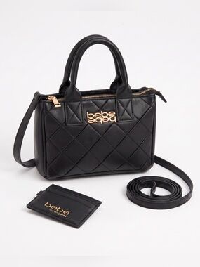 BEBE BLACK QUILTED BAG MATCHING WALLET